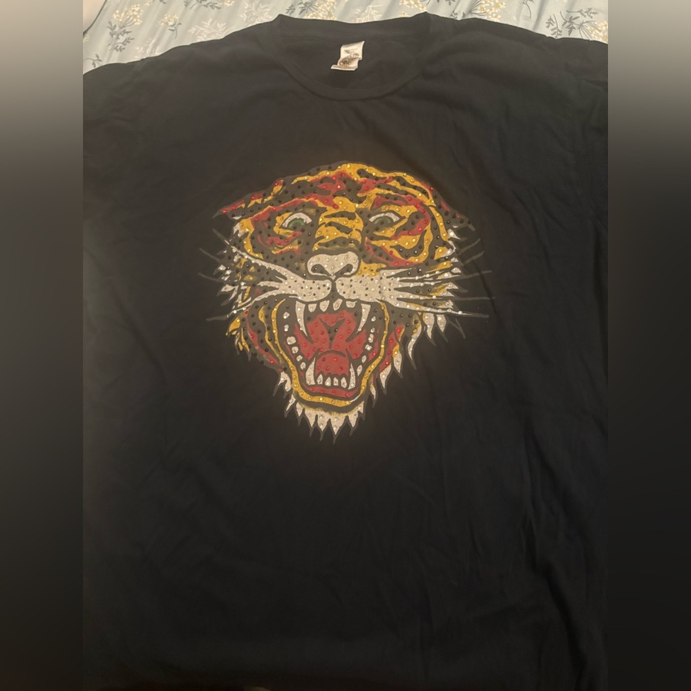 Black Ed Hardy T-Shirt with Tiger Graphic